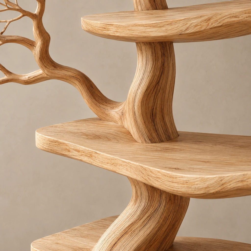 Contemporary Freestanding Wood Tree Bookshelf With Sinuous Branch Shelves