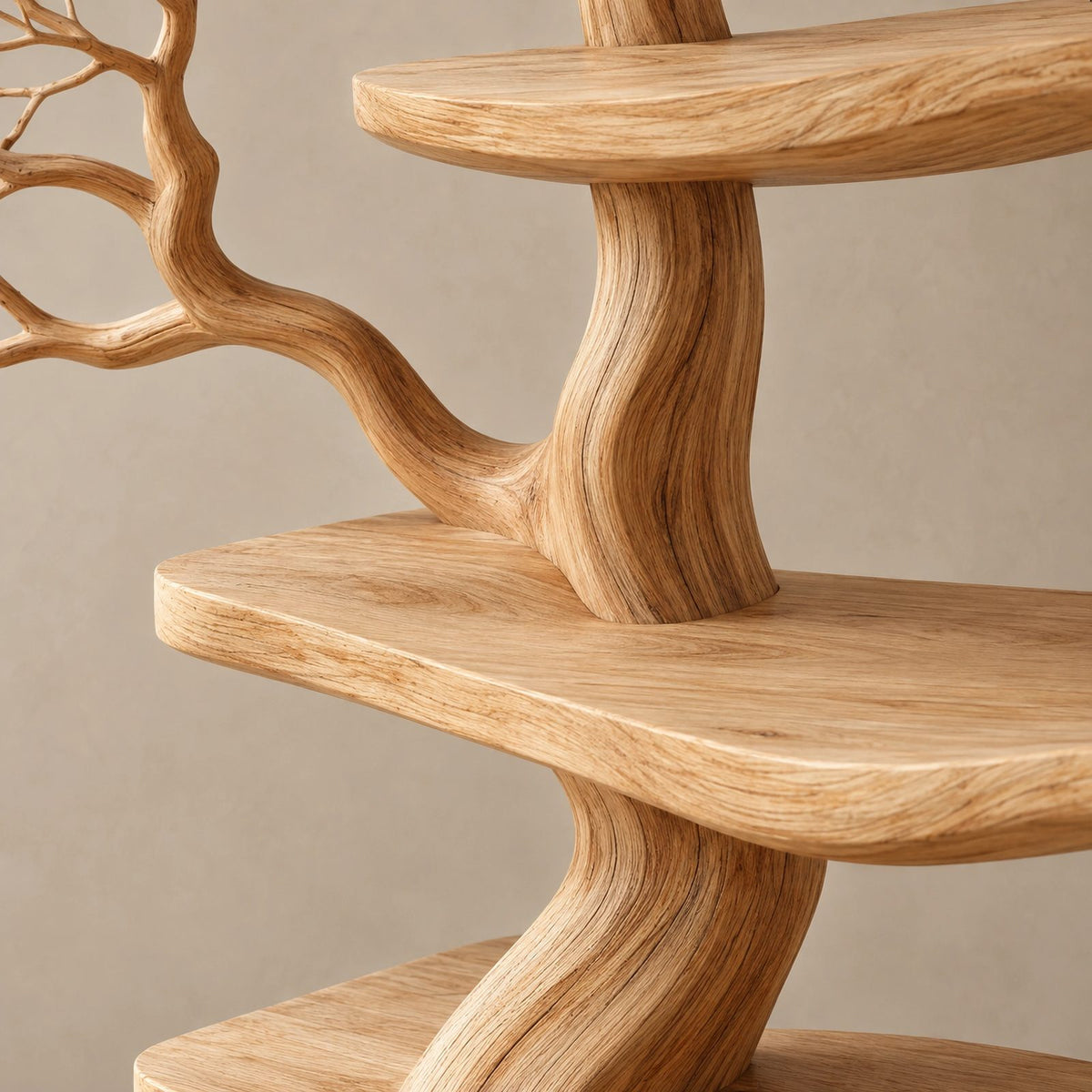 Contemporary Freestanding Wood Tree Bookshelf With Sinuous Branch Shelves