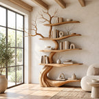 Contemporary Freestanding Wood Tree Bookshelf With Sinuous Branch Shelves