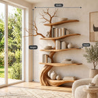 Contemporary Freestanding Wood Tree Bookshelf With Sinuous Branch Shelves