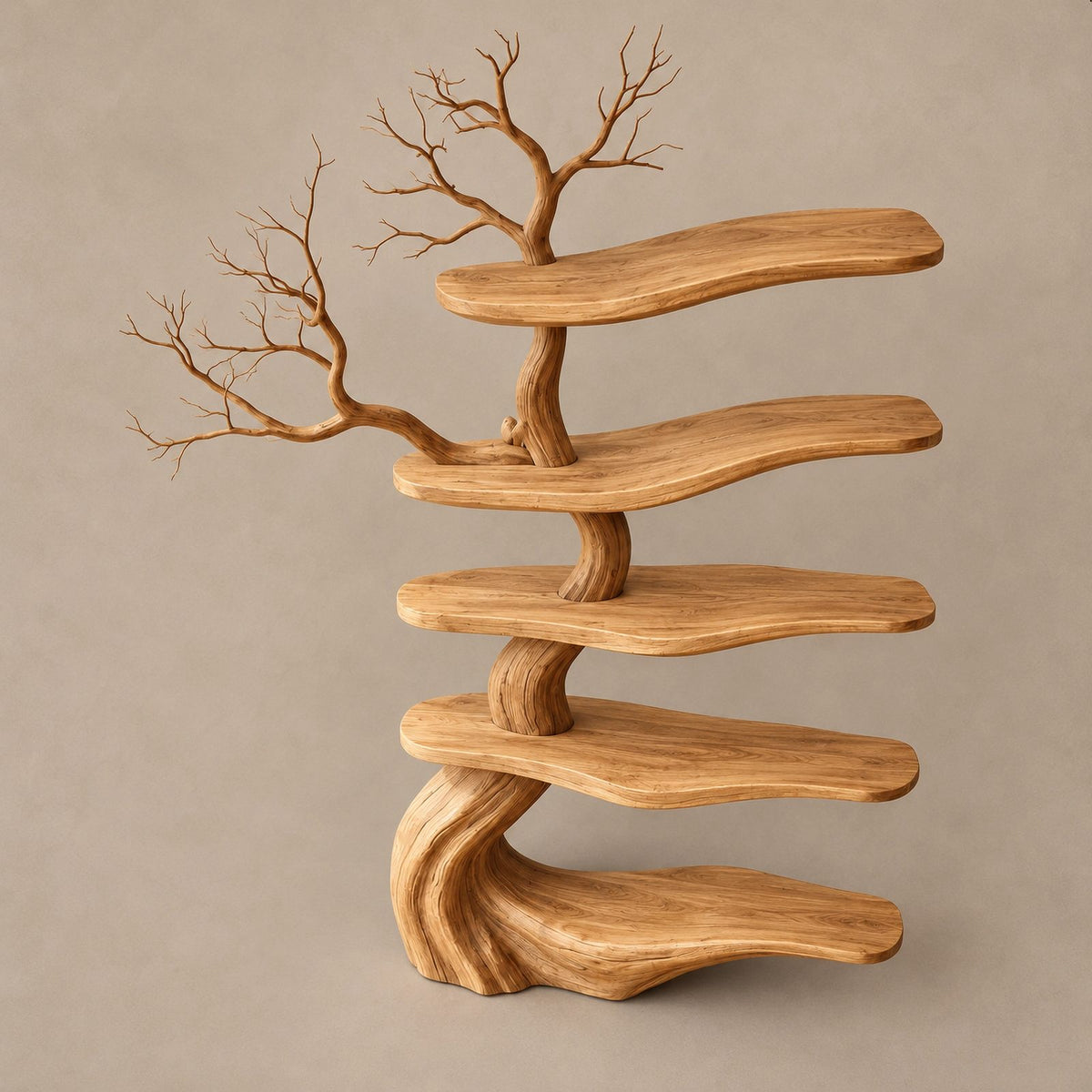 Contemporary Freestanding Wood Tree Bookshelf With Sinuous Branch Shelves