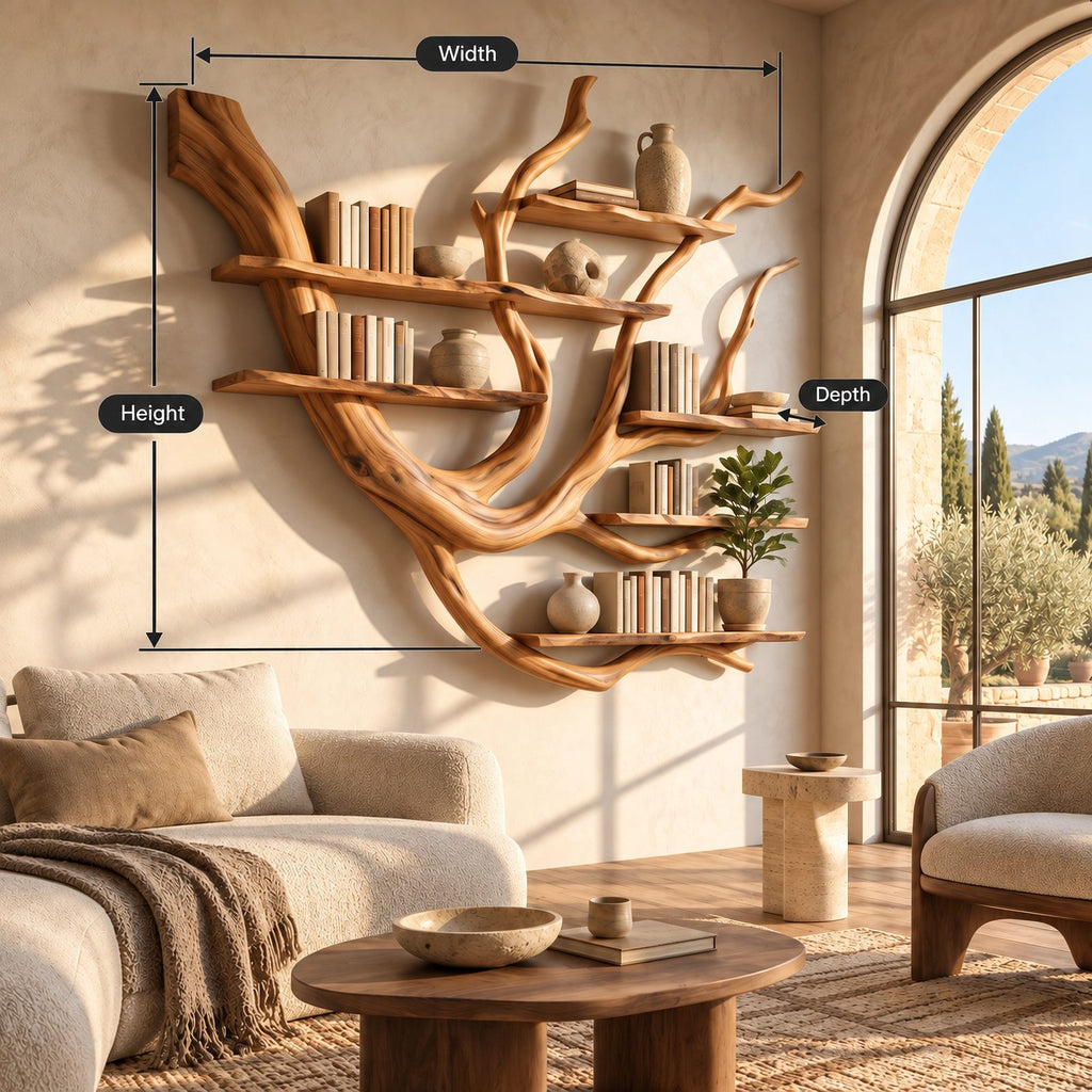 Farmhouse Wood Wall Tree Bookshelf With Sweeping Branch Display