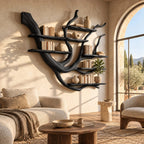 Farmhouse Wood Wall Tree Bookshelf With Sweeping Branch Display