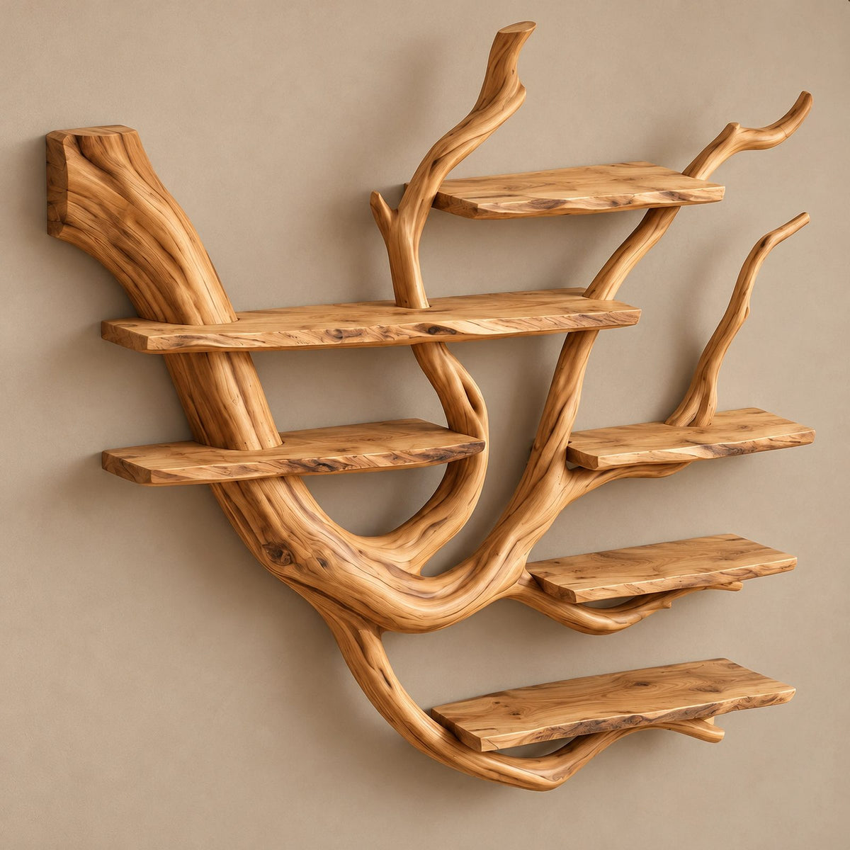 Farmhouse Wood Wall Tree Bookshelf With Sweeping Branch Display