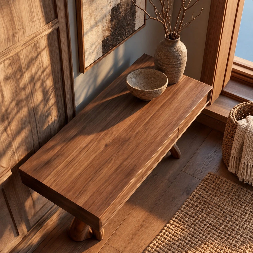 Modern Twin Branch Console Table With Center Drawer For Entryway