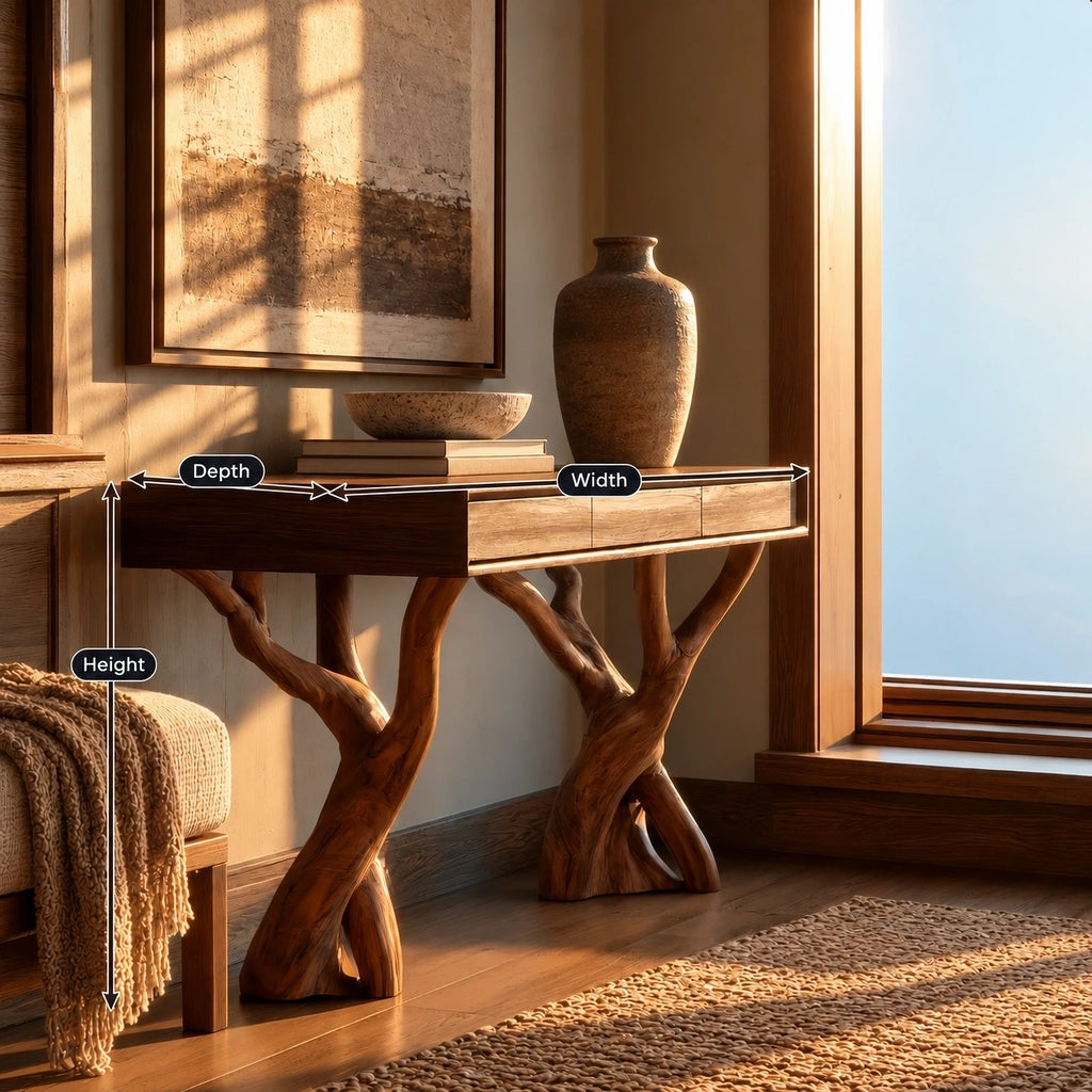 Modern Twin Branch Console Table With Center Drawer For Entryway