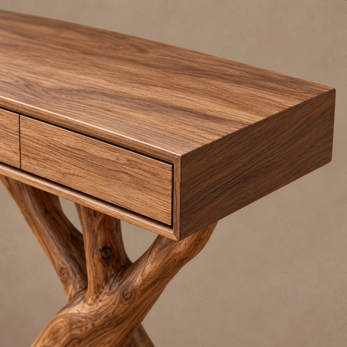 Modern Twin Branch Console Table With Center Drawer For Entryway