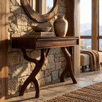 Rustic Forked Branch Console Table With Drawer For Hallway