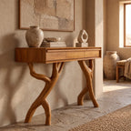 Rustic Forked Branch Console Table With Drawer For Hallway