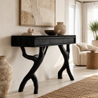 Rustic Forked Branch Console Table With Drawer For Hallway