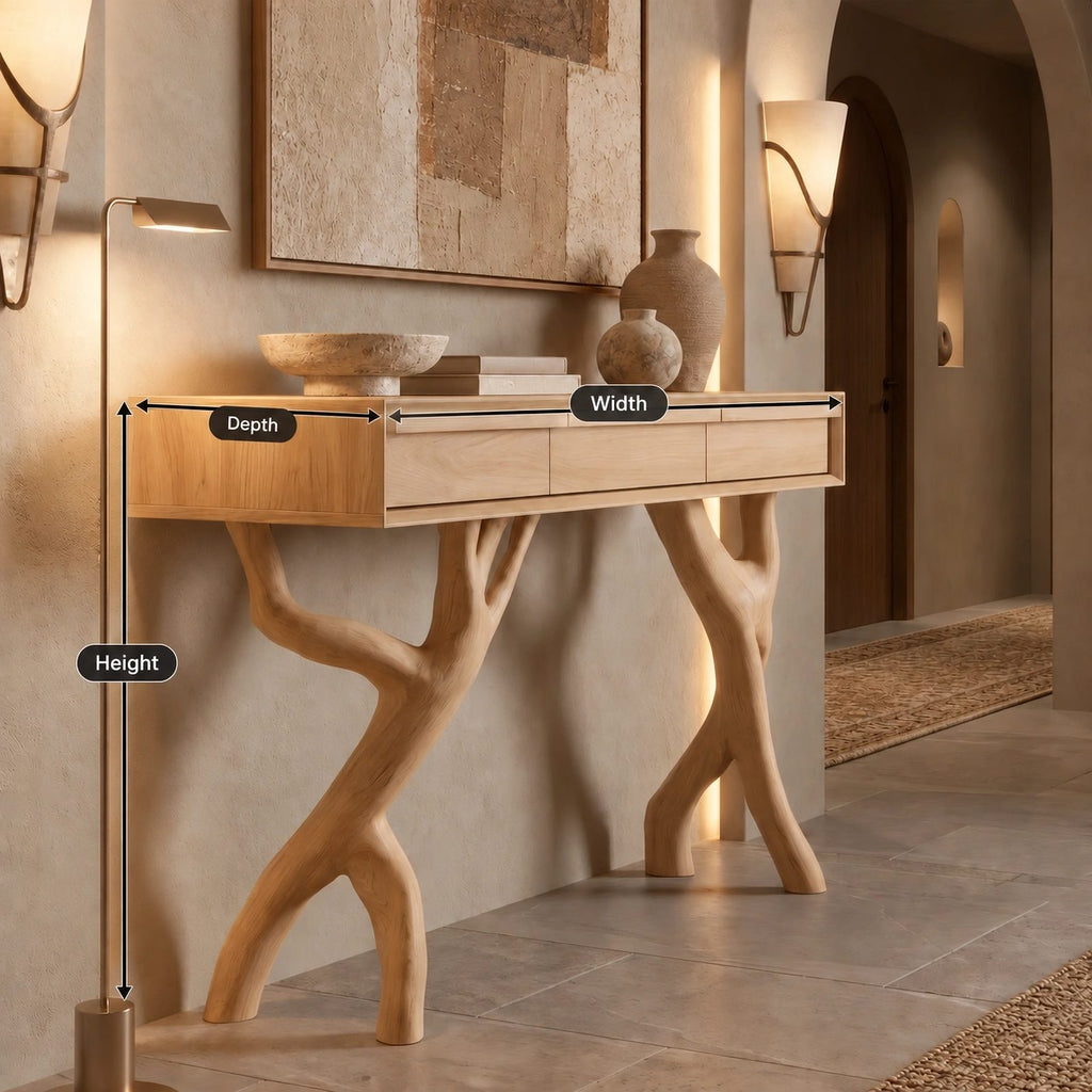 Rustic Forked Branch Console Table With Drawer For Hallway