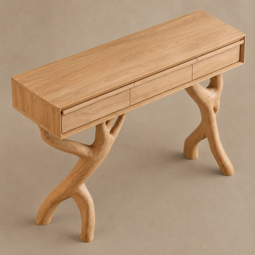 Rustic Forked Branch Console Table With Drawer For Hallway