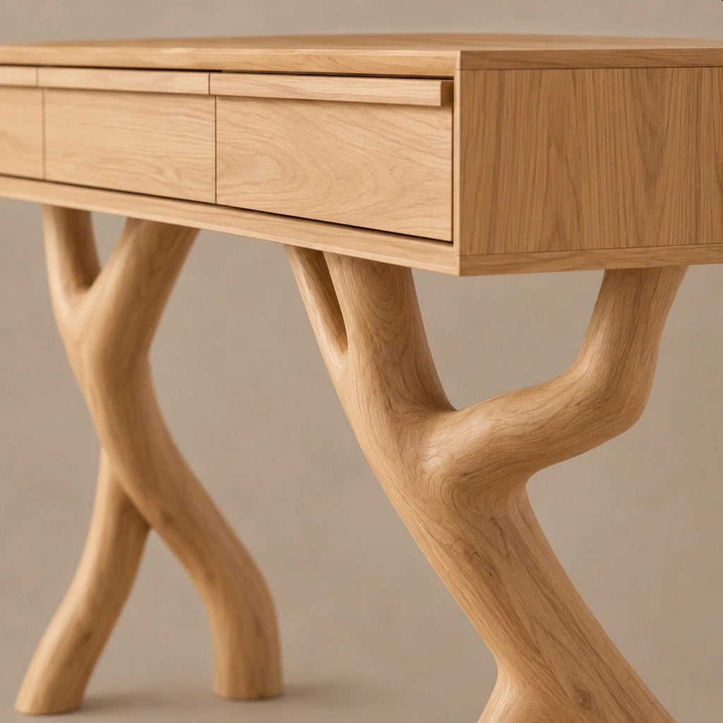 Rustic Forked Branch Console Table With Drawer For Hallway