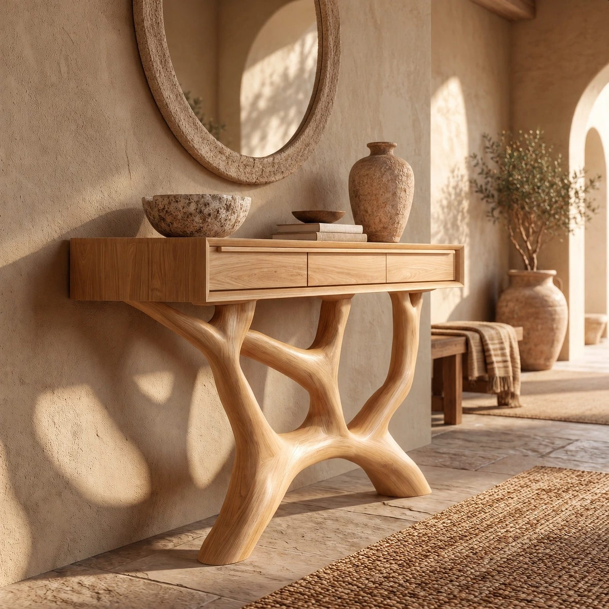 Scandinavian Y Branch Console Table With Drawer For Living Room