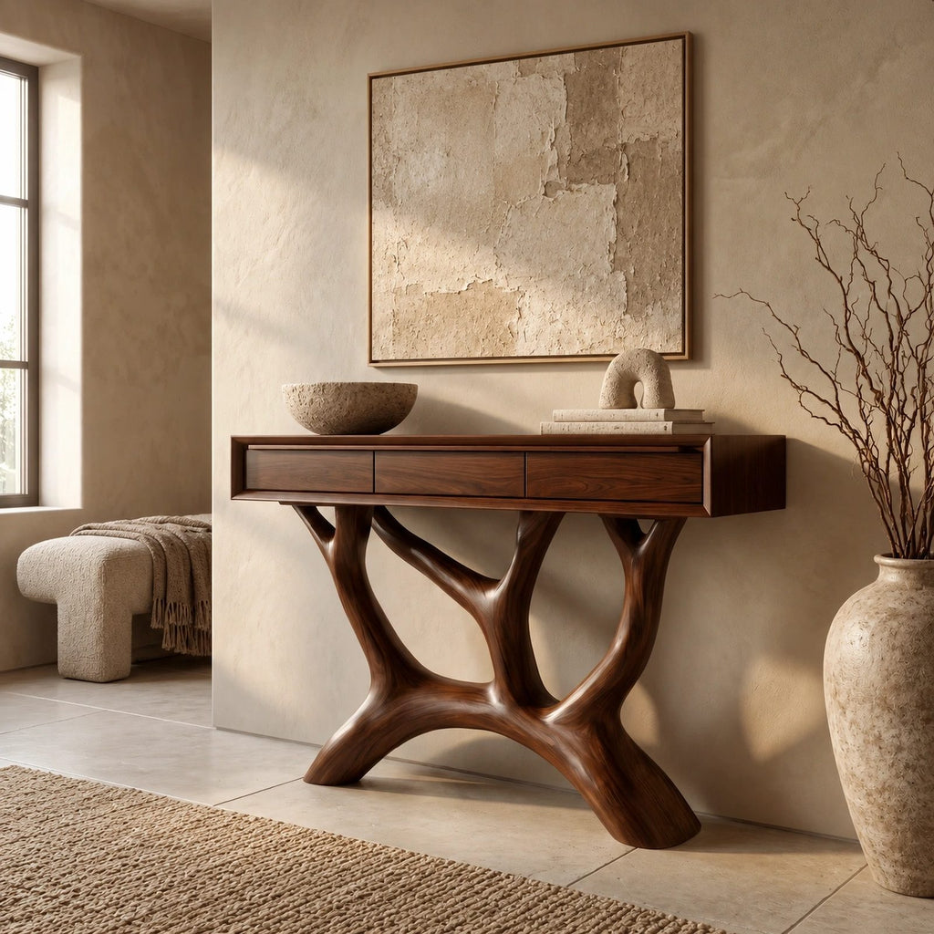 Scandinavian Y Branch Console Table With Drawer For Living Room