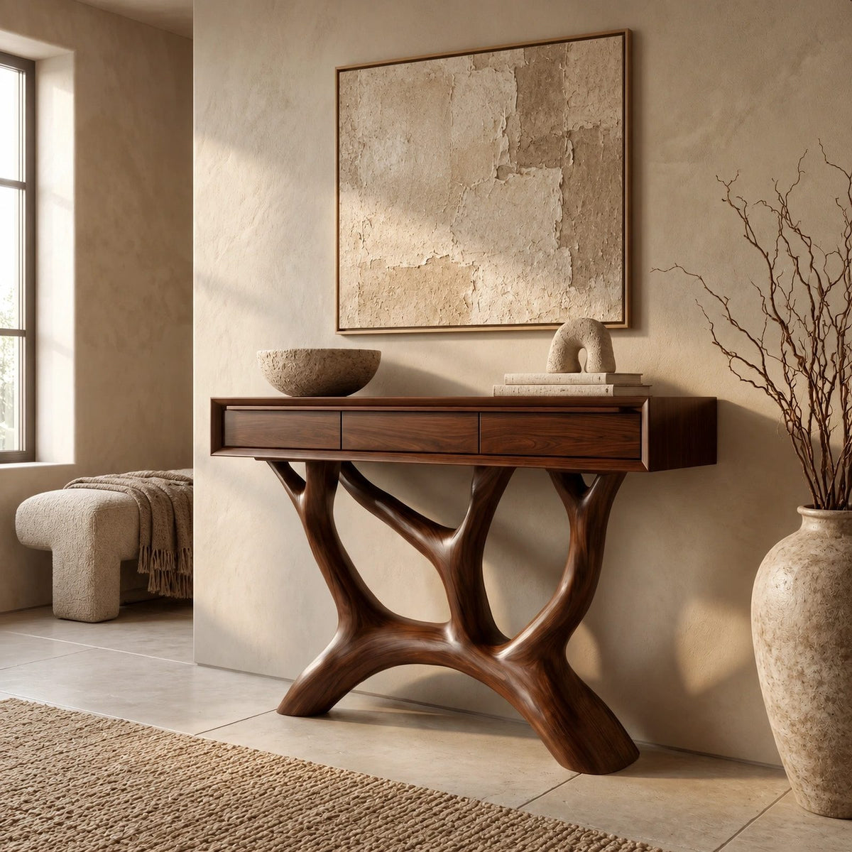 Scandinavian Y Branch Console Table With Drawer For Living Room