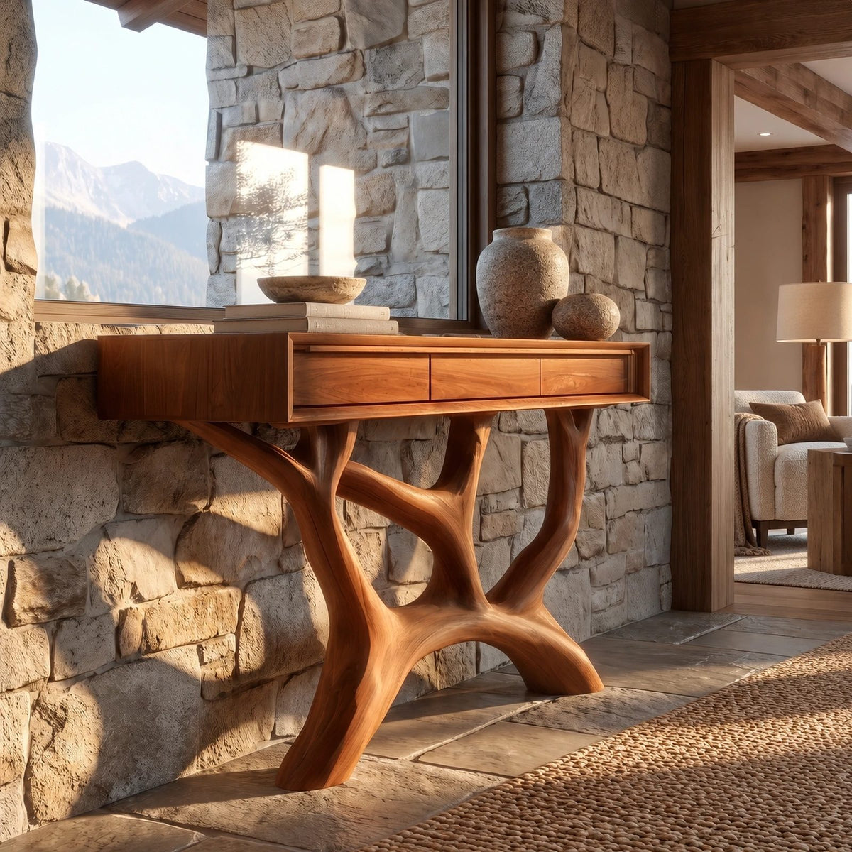 Scandinavian Y Branch Console Table With Drawer For Living Room