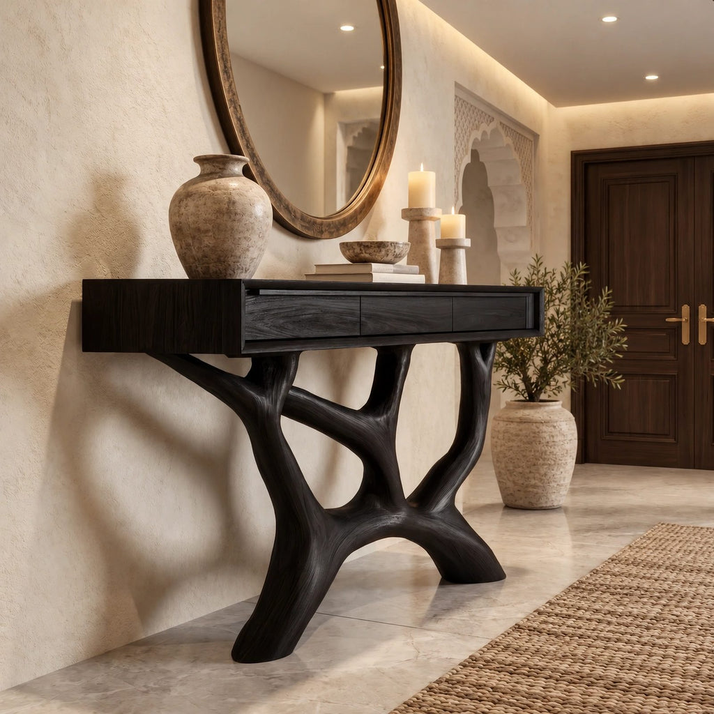 Scandinavian Y Branch Console Table With Drawer For Living Room