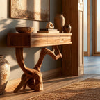 Coastal Knotted Driftwood Console Table With Drawer For Hallway