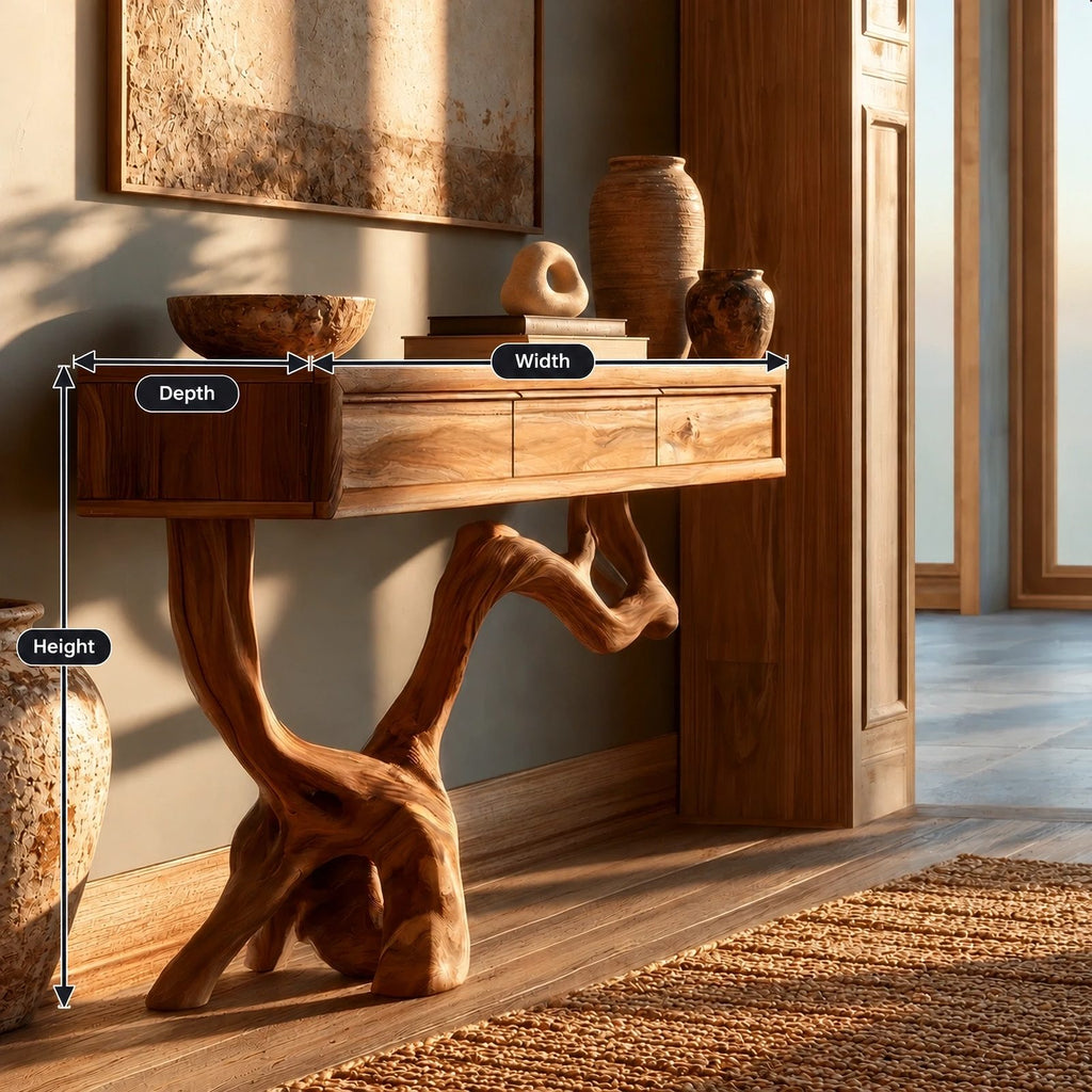 Coastal Knotted Driftwood Console Table With Drawer For Hallway