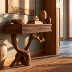 Coastal Knotted Driftwood Console Table With Drawer For Hallway