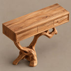 Coastal Knotted Driftwood Console Table With Drawer For Hallway