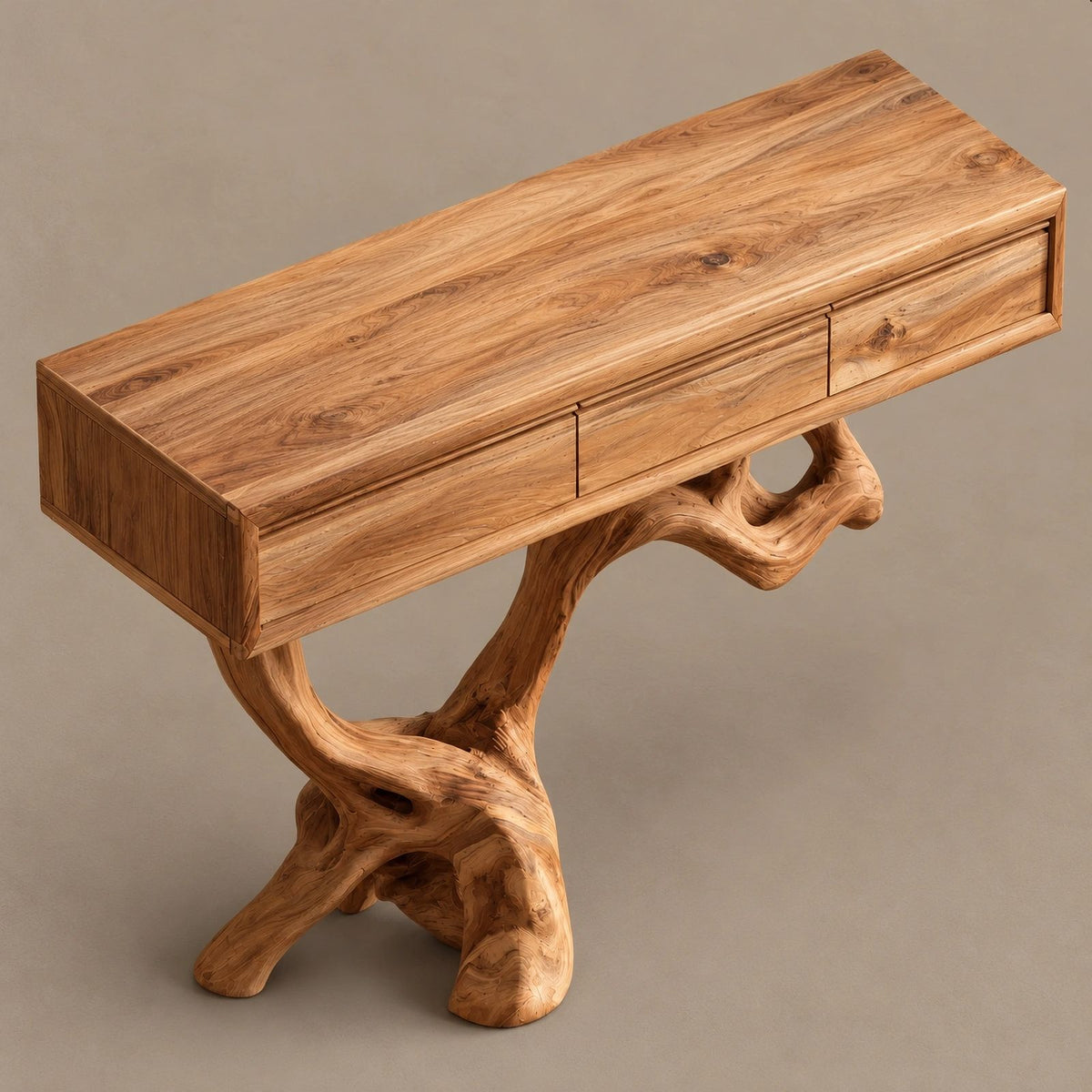 Coastal Knotted Driftwood Console Table With Drawer For Hallway