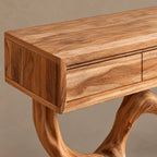 Coastal Knotted Driftwood Console Table With Drawer For Hallway