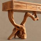Coastal Knotted Driftwood Console Table With Drawer For Hallway