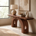 Handcrafted Live Edge Console Table With Arched Keyhole Base For Entryway