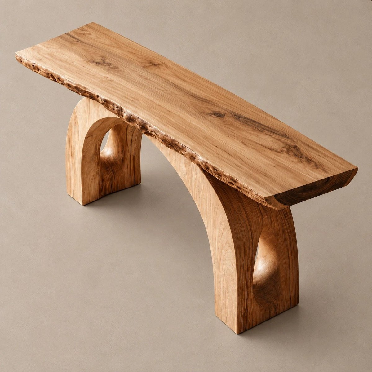 Handcrafted Live Edge Console Table With Arched Keyhole Base For Entryway