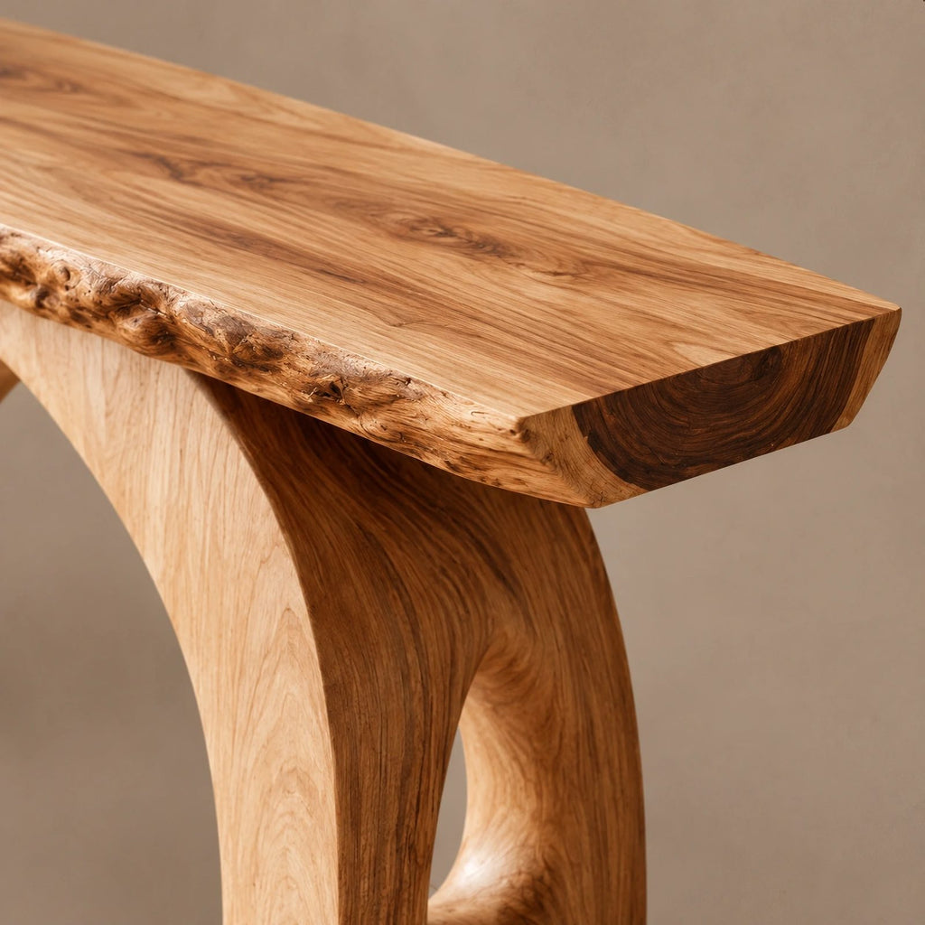 Handcrafted Live Edge Console Table With Arched Keyhole Base For Entryway