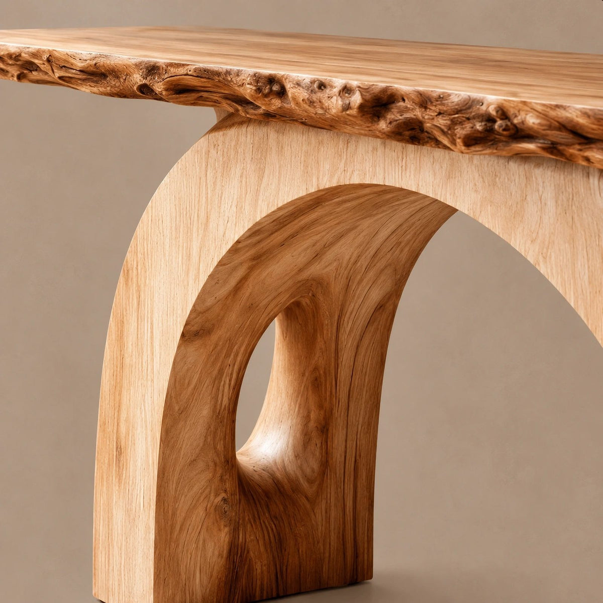 Handcrafted Live Edge Console Table With Arched Keyhole Base For Entryway