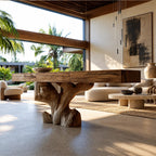 Sculptural Root Stump Console Table With Thick Slab Top For Living Room