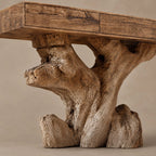 Sculptural Root Stump Console Table With Thick Slab Top For Living Room