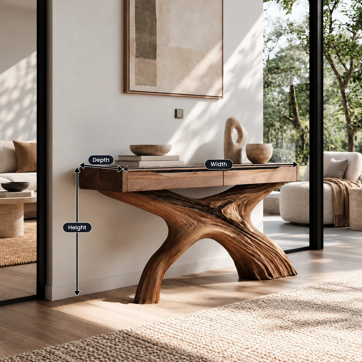 Contemporary Flowing X Leg Console Table With Drawers For Entryway