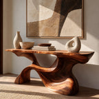 Organic Live Edge Console Table With Sculpted Wave Pedestal For Hallway