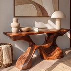 Organic Live Edge Console Table With Sculpted Wave Pedestal For Hallway