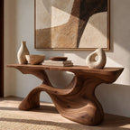 Organic Live Edge Console Table With Sculpted Wave Pedestal For Hallway