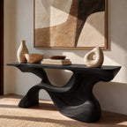 Organic Live Edge Console Table With Sculpted Wave Pedestal For Hallway