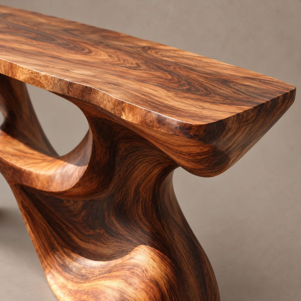 Organic Live Edge Console Table With Sculpted Wave Pedestal For Hallway