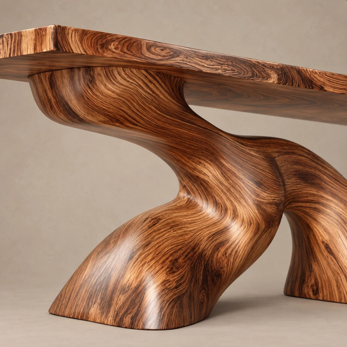 Mid Century Live Edge Console Table With Twisted Wave Base For Foyer