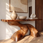 Mid Century Live Edge Console Table With Twisted Wave Base For Foyer