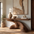 Mid Century Live Edge Console Table With Twisted Wave Base For Foyer