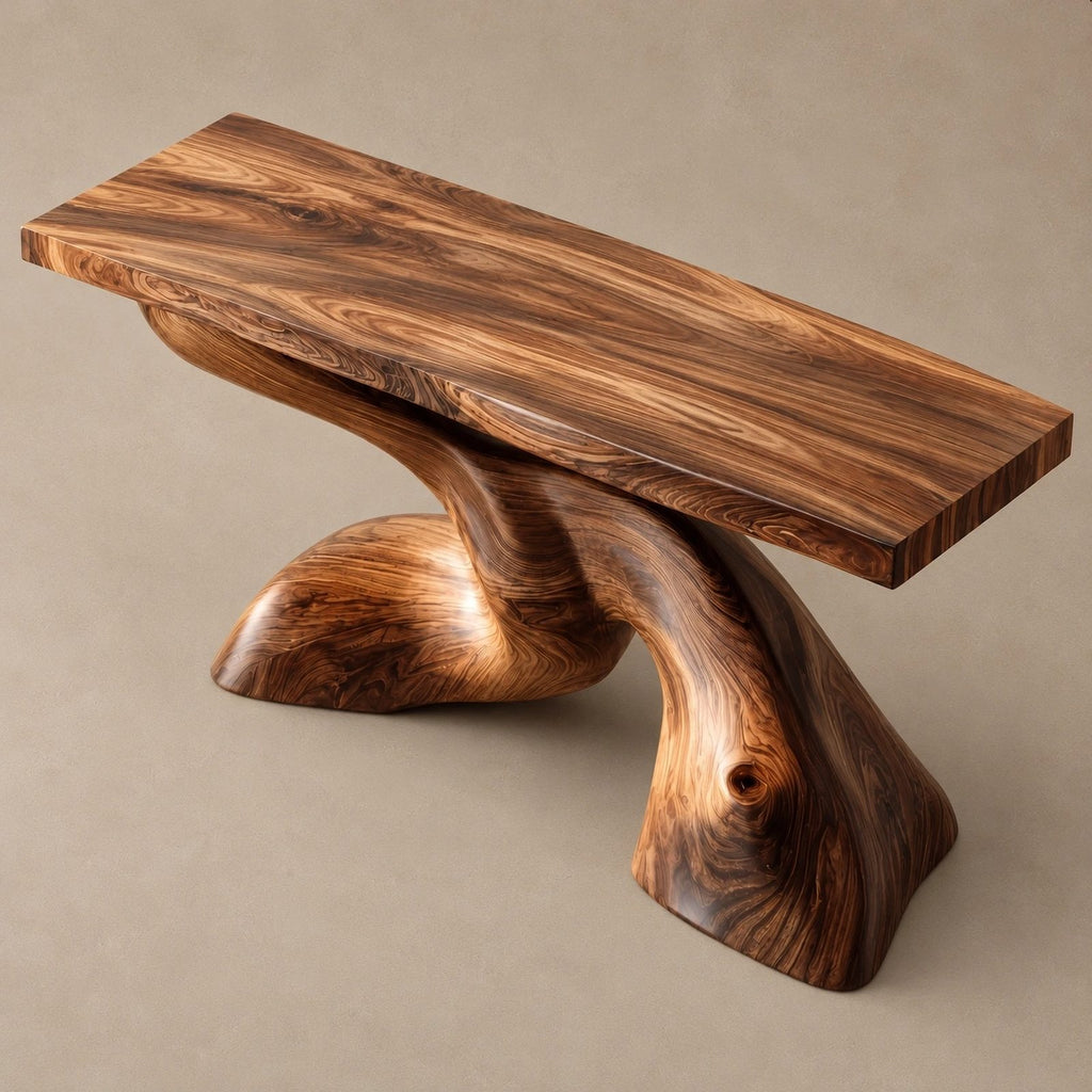Mid Century Live Edge Console Table With Twisted Wave Base For Foyer