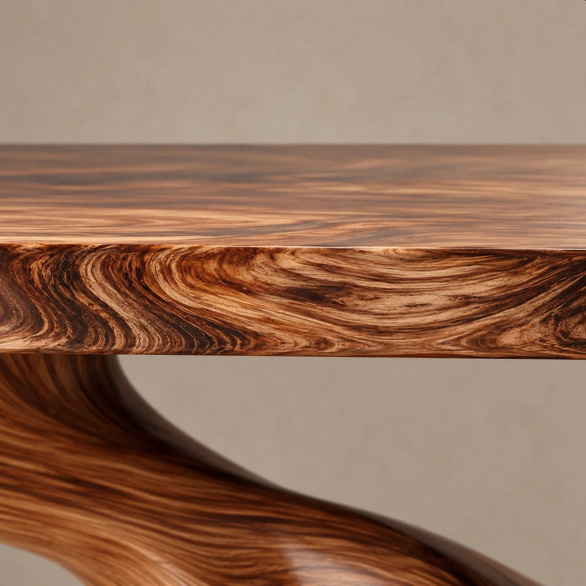 Mid Century Live Edge Console Table With Twisted Wave Base For Foyer