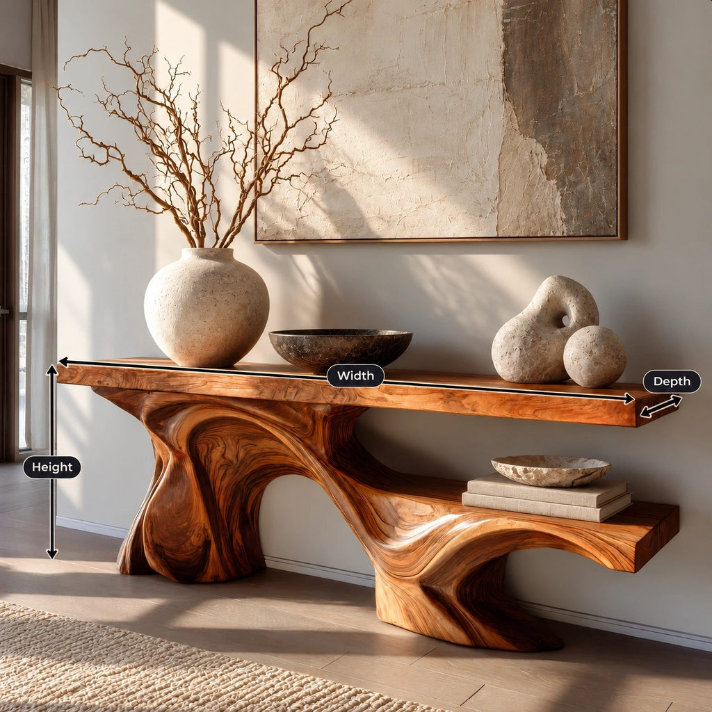 Modern Live Edge Console Table With Double Wave Base For Entryway