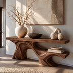 Modern Live Edge Console Table With Double Wave Base For Entryway