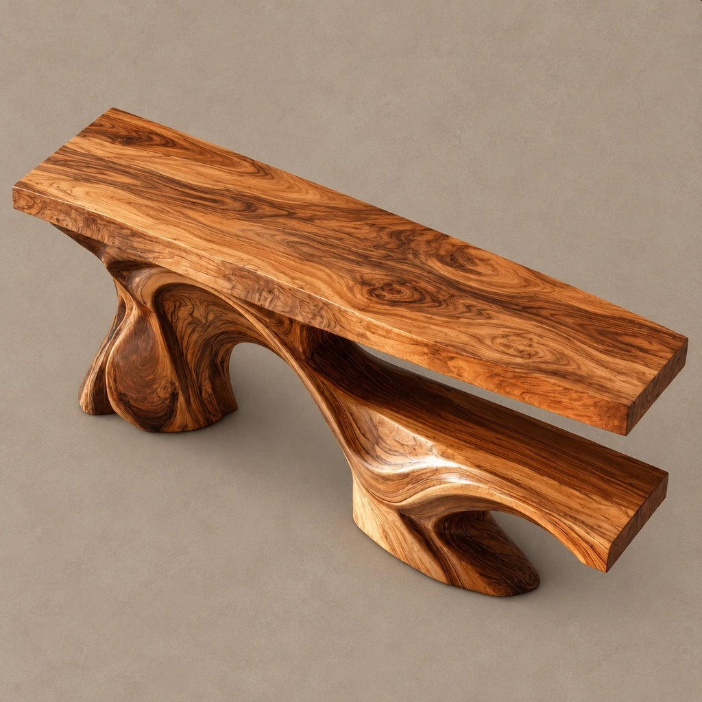 Modern Live Edge Console Table With Double Wave Base For Entryway