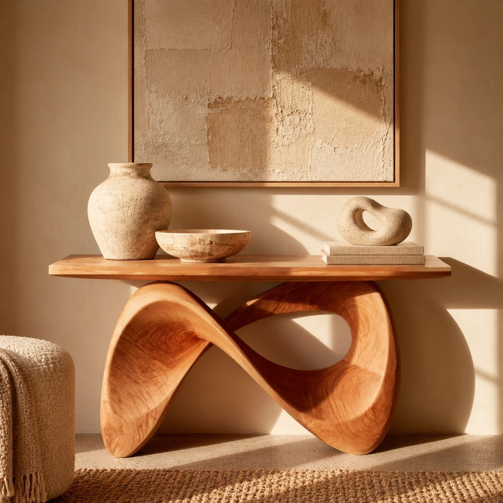 Organic Sculpted Console Table With Infinity Loop Base For Entryway